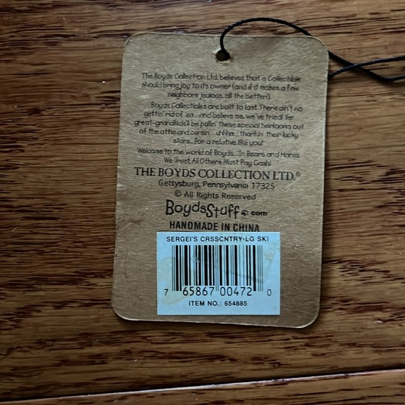Sergeis Hunter green cross country wood skis Boyd’s Bear doll 9.50” nos EX - Picture 3 of 7